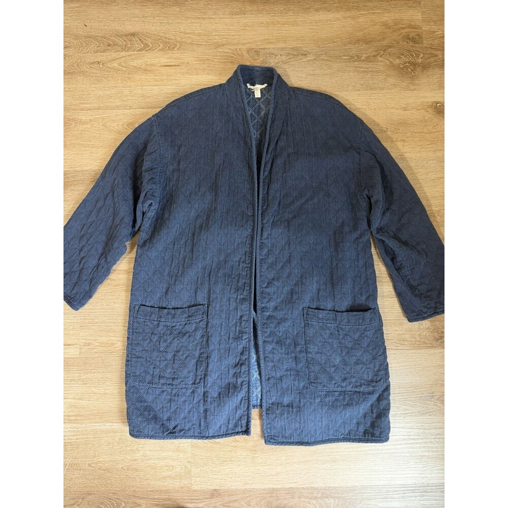 Eileen Fisher Organic Cotton Open Front Quilted Cardigan Jacket Women’s Size L